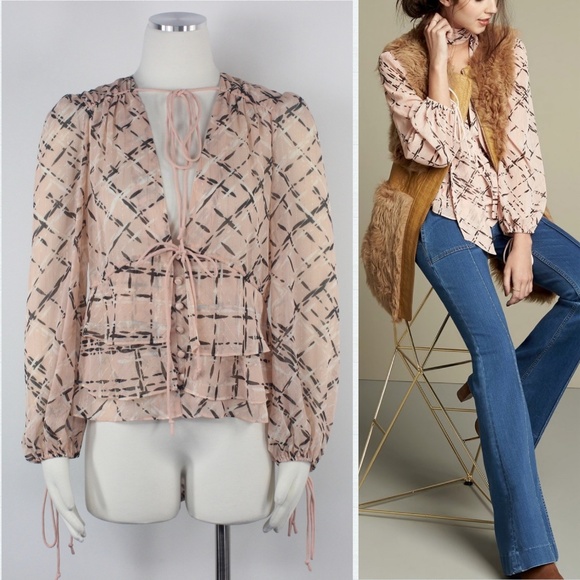 NWT Olivia Palermo Neck Tie Empire Waist Blouse M - Picture 2 of 8